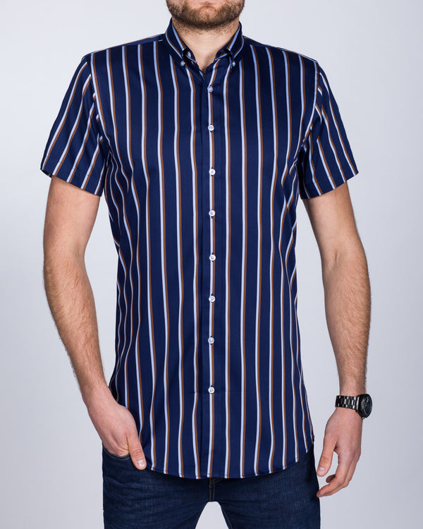 2t Slim Fit Short Sleeve Tall Shirt (navy/brown)