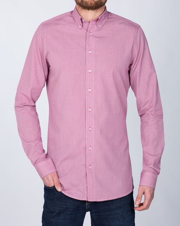 2t Slim Fit Long Sleeve Tall Shirt (red gingham)