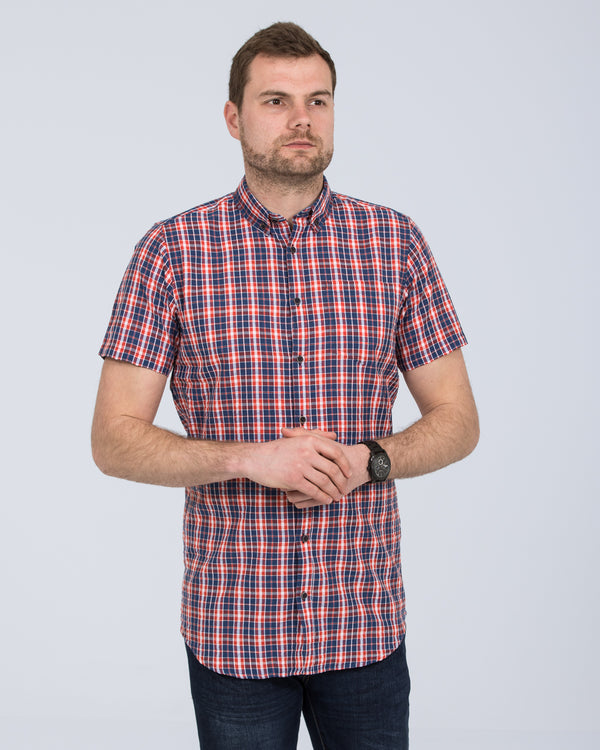 2t Short Sleeve Tall Checked Shirt (navy)