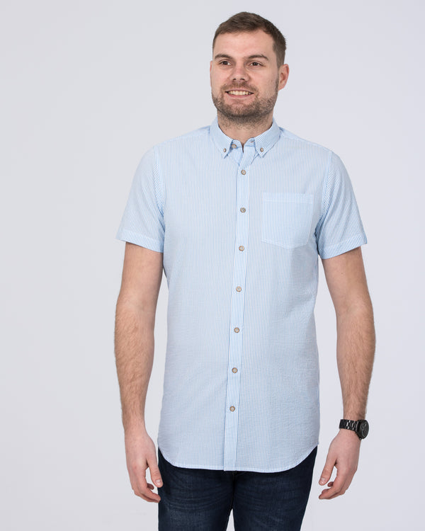 2t Slim Fit Tall Seersucker Short Sleeve Shirt (navy stripe)