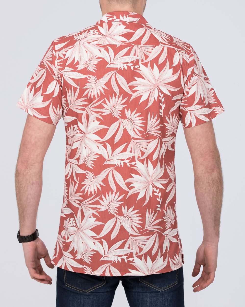 2t Slim Fit Tall Short Sleeve Revere Shirt (coral leaf)