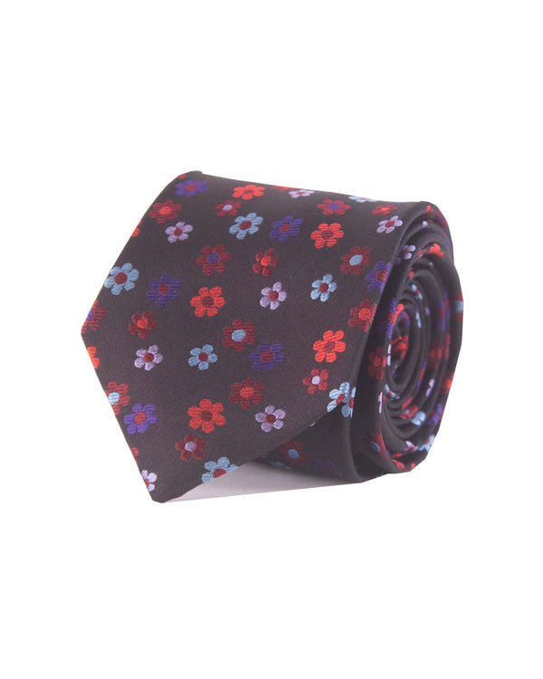 Double Two Silk Extra Long Floral Tie (black/red)