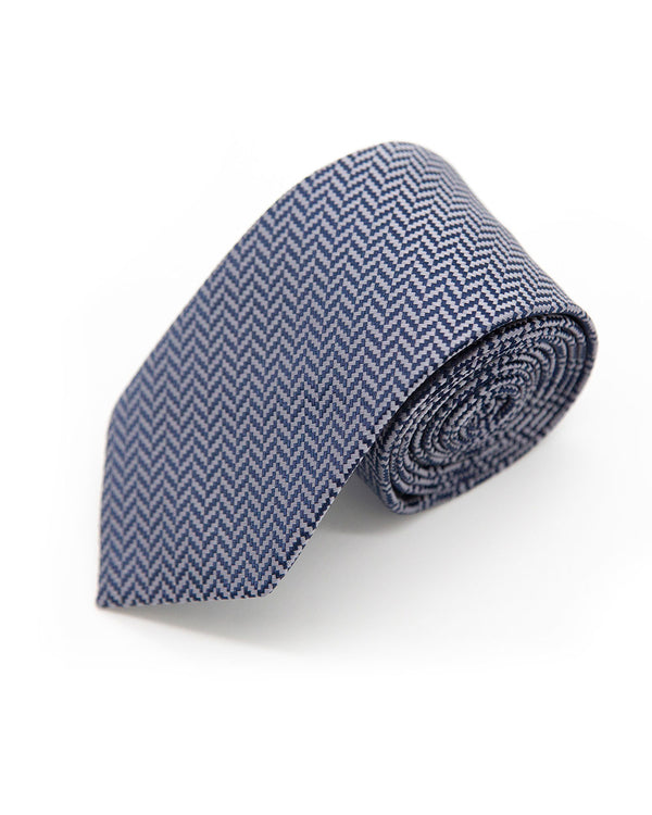 Double Two Extra Long Herringbone Pattered Tie (navy)