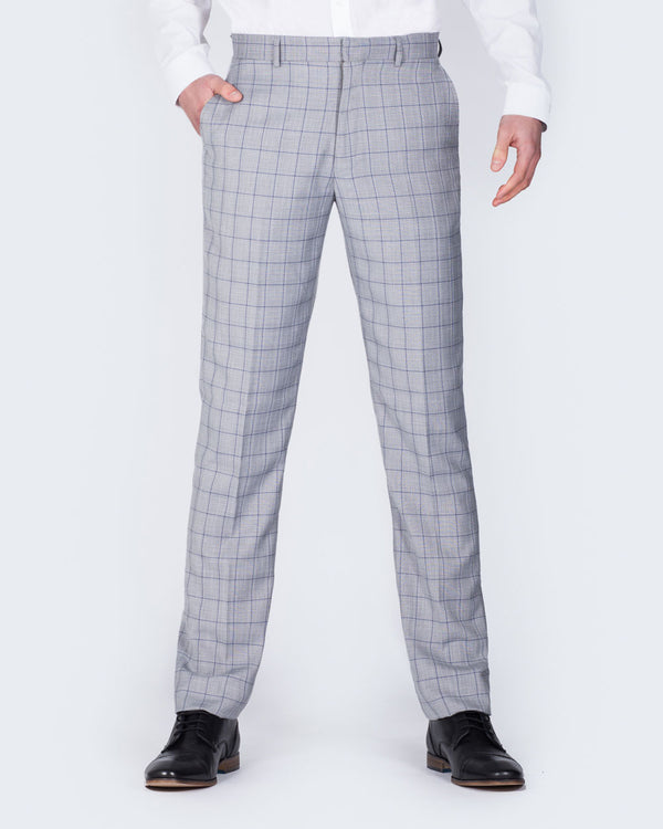 2t Extra Long Checked Slim Fit Tall Trousers (grey check) Tall