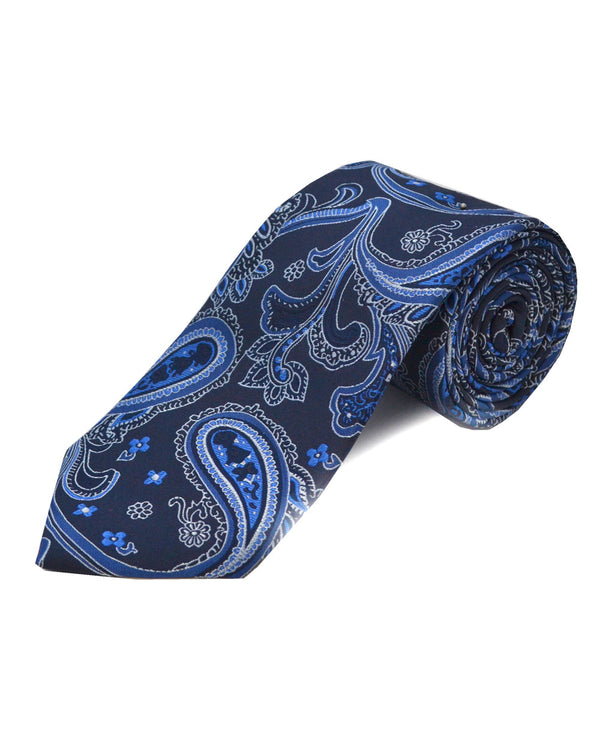 Double Two Extra Long Paisley Silk Tie (navy)